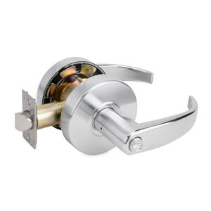 LSV Sparta Series Standard Duty Brushed Chrome Grade 2 Commercial Cylindrical Privacy Bed/Bath Door Handle with Lock