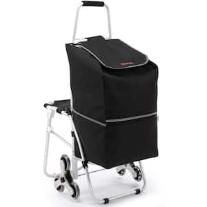 220 lbs. Load Capacity Stair Climbing Cart with 50 L Waterproof Bag and Seat Folding Shopping Cart