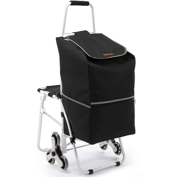 VEVOR 220 lbs. Load Capacity Stair Climbing Cart with 50 L Waterproof Bag and Seat Folding Shopping Cart