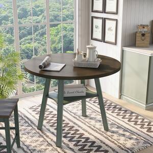 Calliger 47.25 in. Round Live Edge Oak and Antique Green Wood Top Counter Height Table
