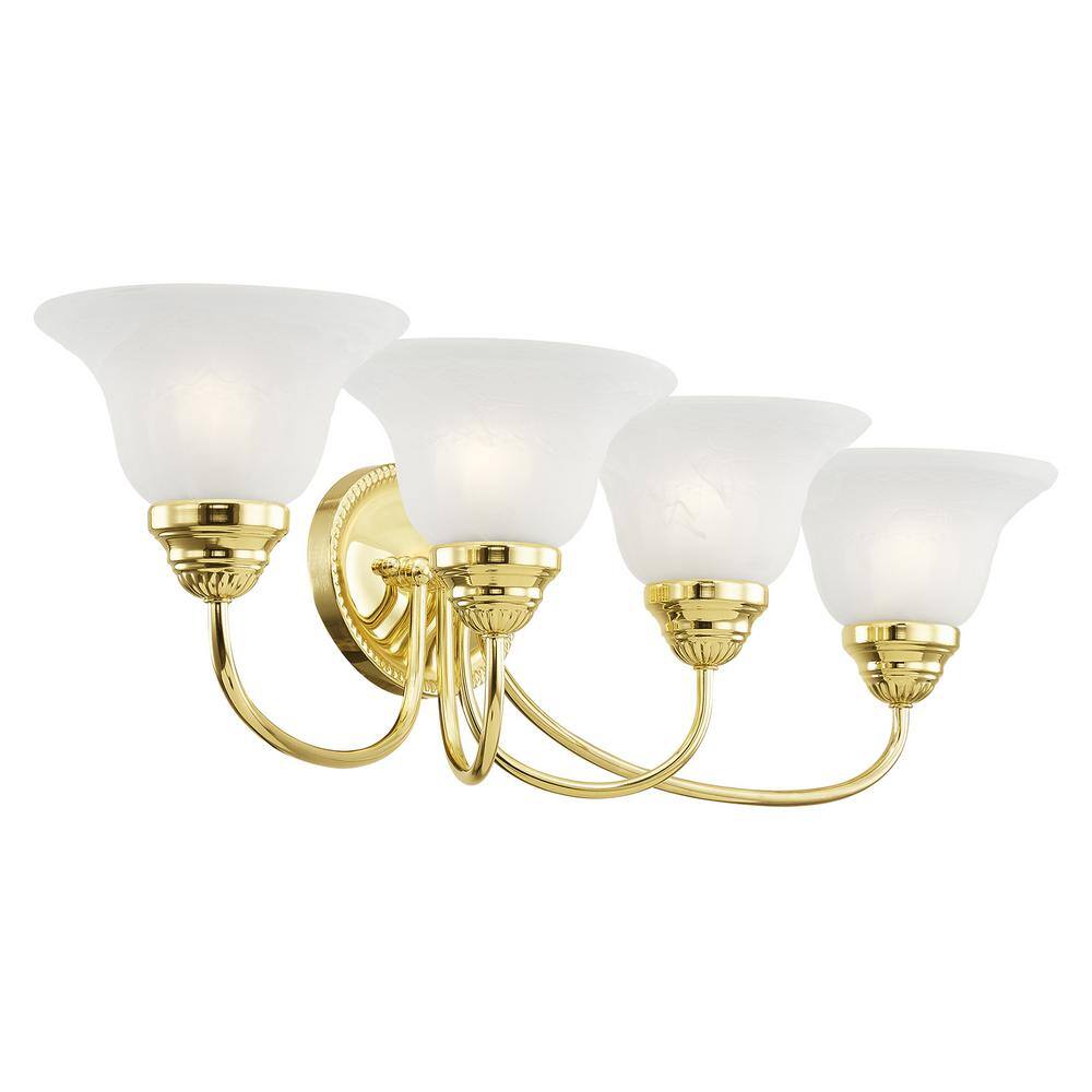 Edgemont Polished Brass 4-Light Vanity with White Alabaster Glass