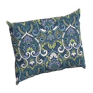 Sapphire Blue Aurora Damask Rectangle Outdoor Throw Pillow