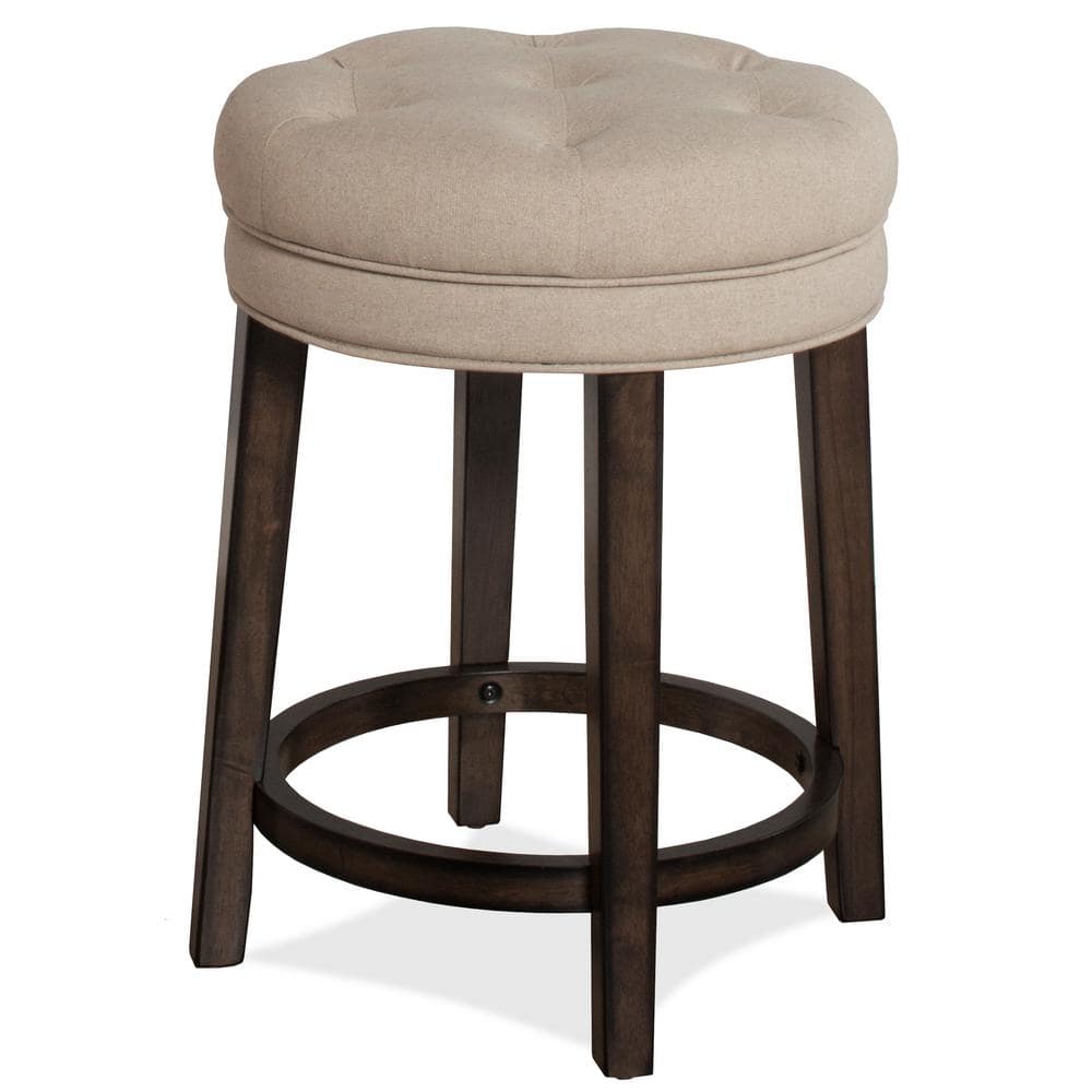 Charcoal Gray Backless Swivel Counter Stool with Linen Upholstery
