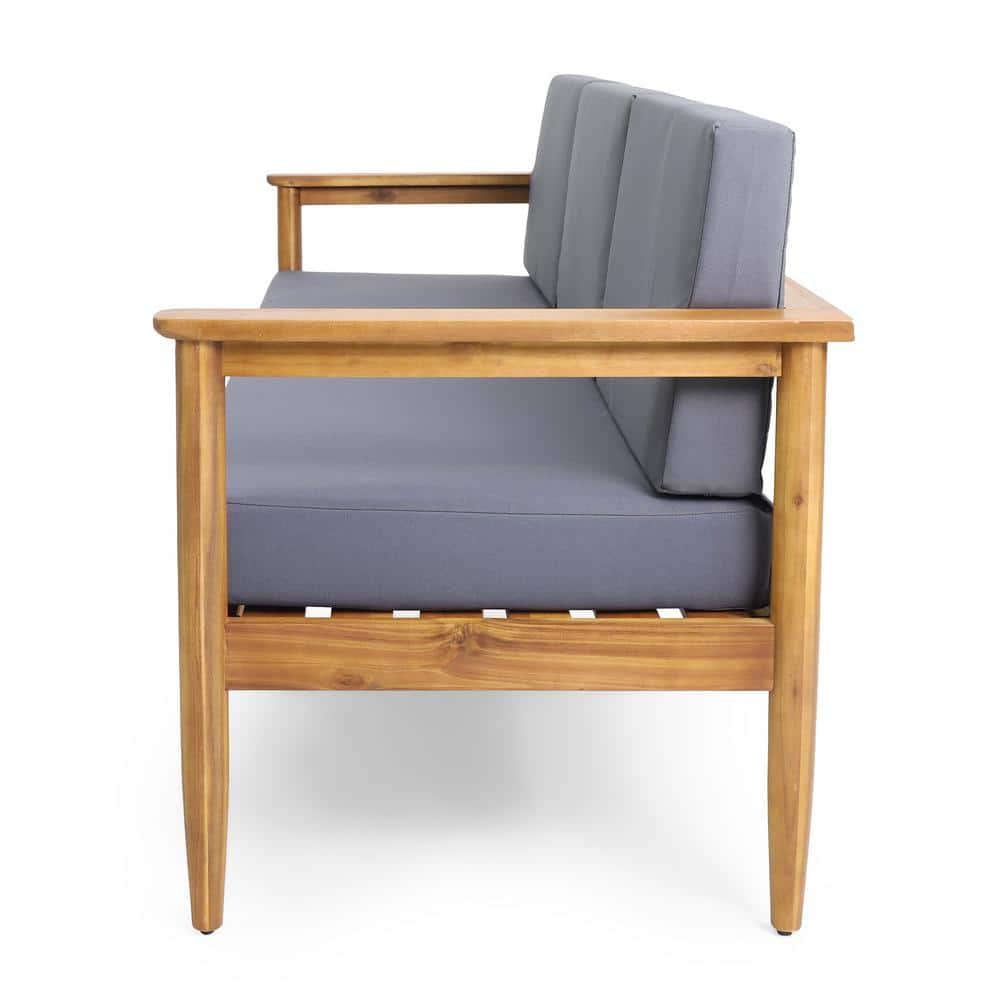 Teak Wood Outdoor Sofa with Dark Gray Cushions