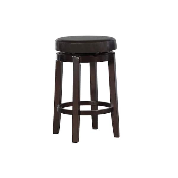 Linon Home Decor Maya Brown Faux Leather Backless Swivel Counter Stool with Padded Seat