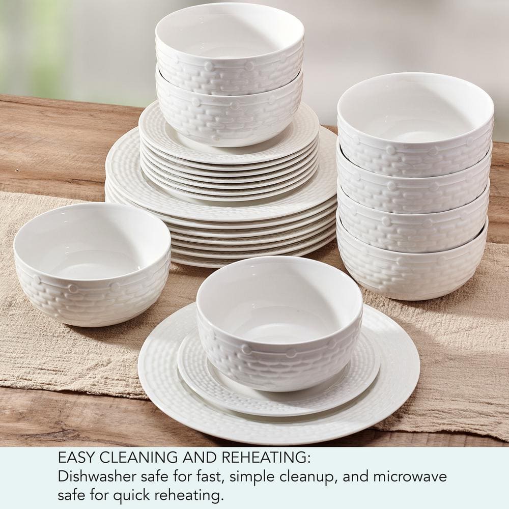 Sonya White Porcelain 24-Piece Dinnerware Set