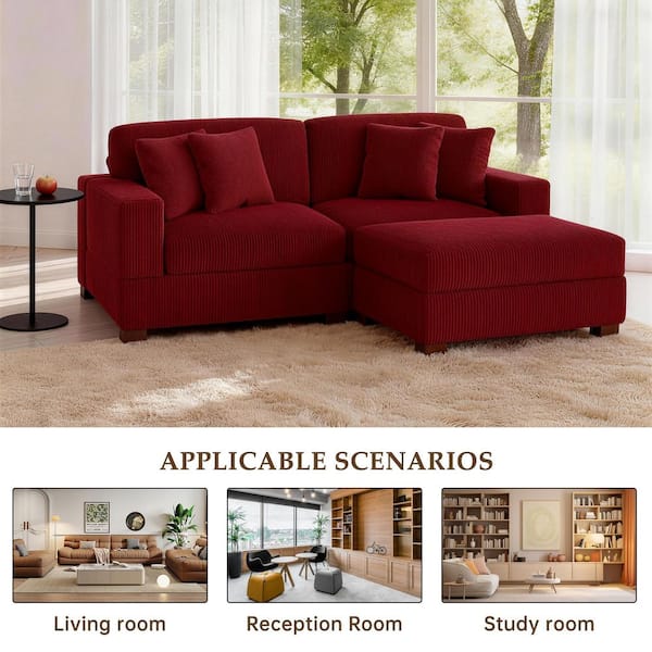 Uixe 83 in. W Modern Square Arm 3-Piece Corduroy Fabric L-Shaped