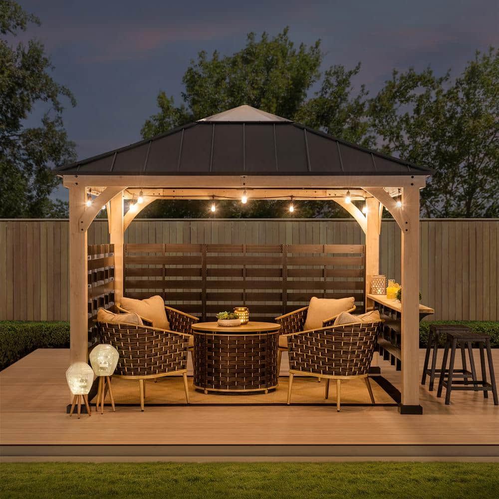 Cameron 11 ft. Cedar Wood Gazebo with Steel Roof and Bar Shelf