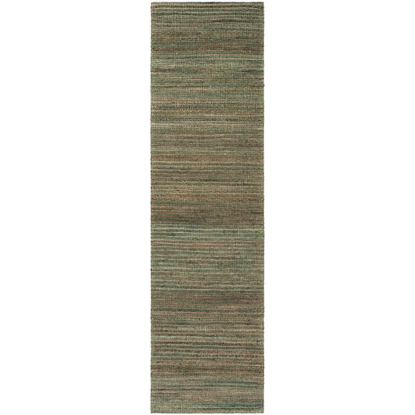 Cape Cod 2 ft. x 10 ft. Sage/Natural Solid Color Striped Runner Rug