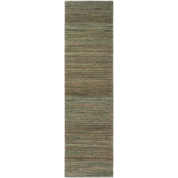 Cape Cod 2 ft. x 18 ft. Sage/Natural Solid Color Striped Runner Rug