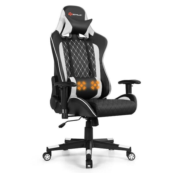 null Black and White Massage Gaming Chair with Lumbar Support