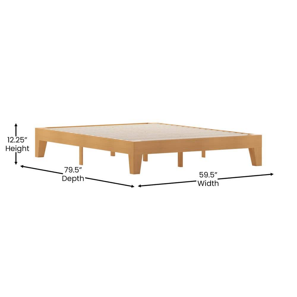 Natural Pine Queen Platform Bed with Storage Drawer and Slats