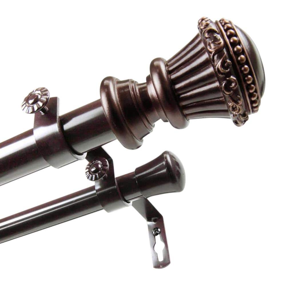 Bronze Steel Double Curtain Rod with Floral Finials