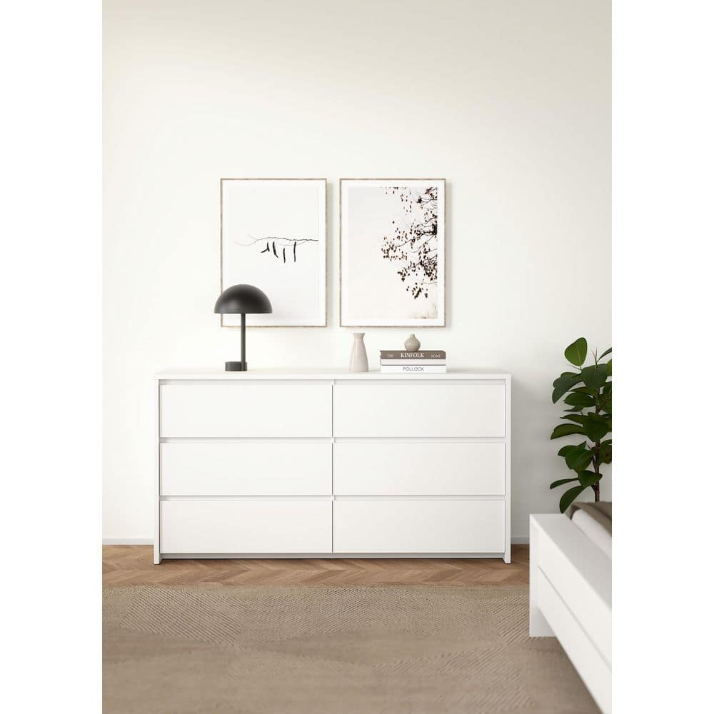 Tvilum Next White 6 Drawer 61.85 in. W Double Dresser 503294949