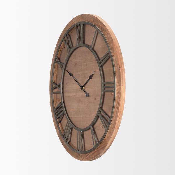 Mercana Raul Medium Brown Wood with Silver Metal Wall Clock