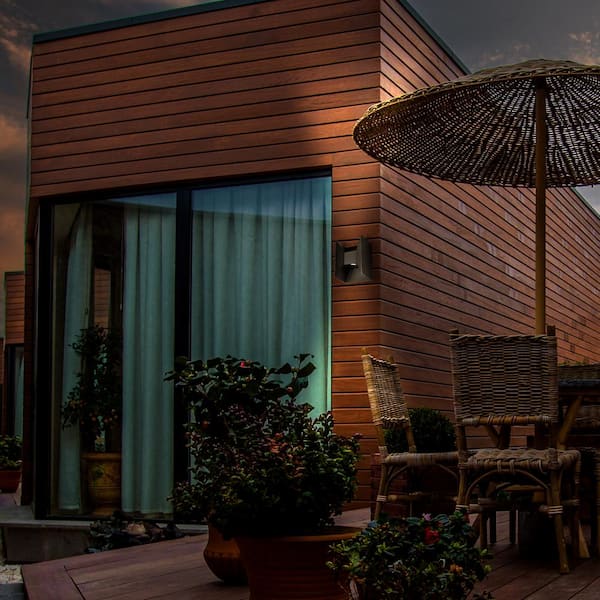 2-Light Matte Black Integrated LED Dimmable Up and Down Outdoor Decorative Cube Light Sconce