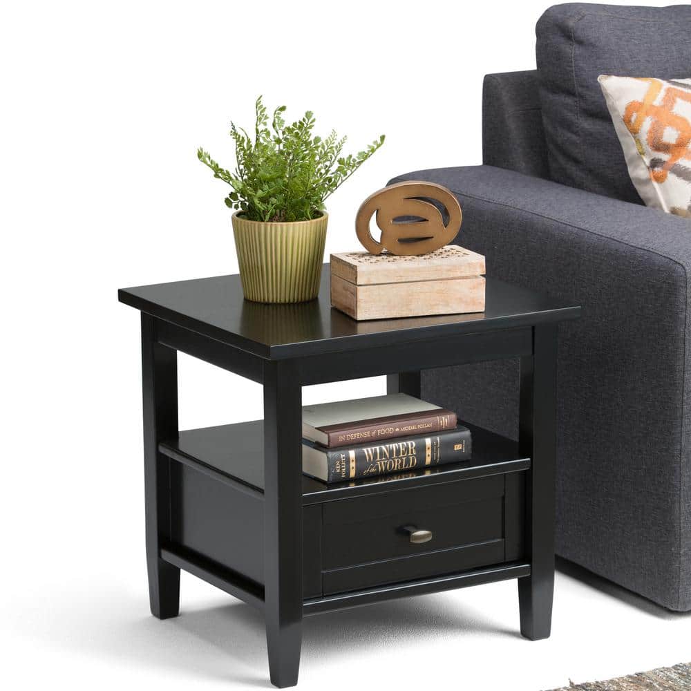Warm Shaker 20" Black Solid Wood End Table with Storage