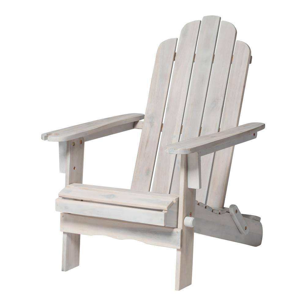 White Wash Acacia Wood Outdoor Adirondack Chair with Arms