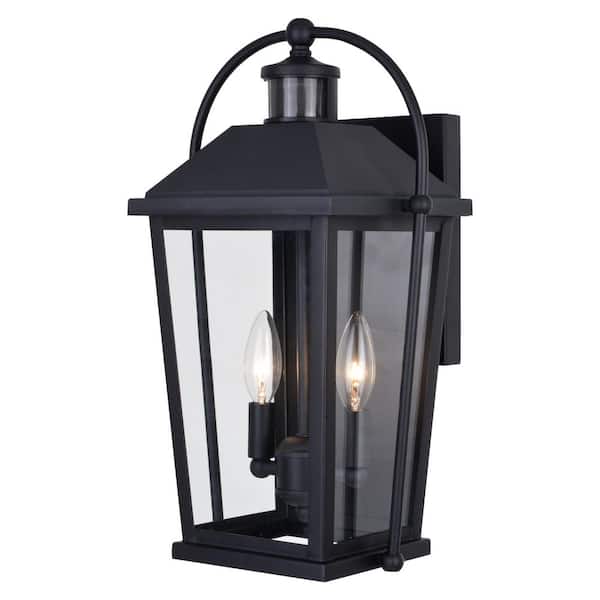 Lexington Aluminum Black Motion Sensor Dusk to Dawn Outdoor Wall Light Clear Glass
