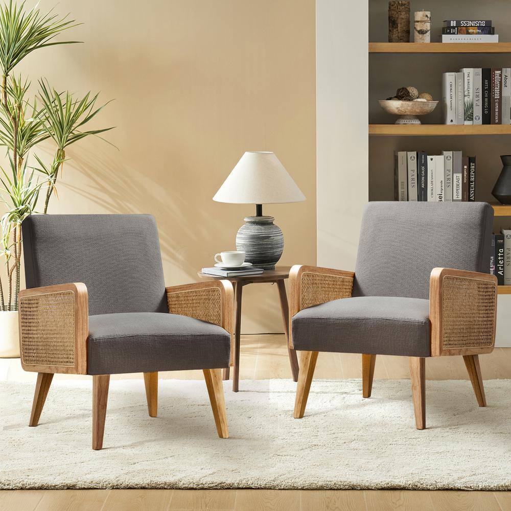 Pewter Velvet Square Arm Accent Chair Set with Wood Frame
