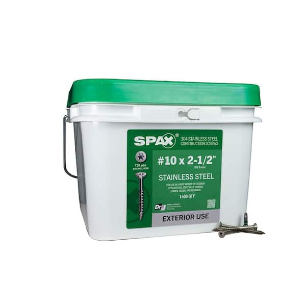 #10 x 2-1/2 in. Exterior Flat Head Stainless Steel Wood Deck Screws Torx T-Star Plus (1500 Each) Bulk Pail Bit Included