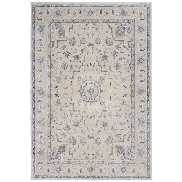 Nourison Silky Textures Ivory/Grey 5 ft. x 7 ft. Persian Traditional Area Rug