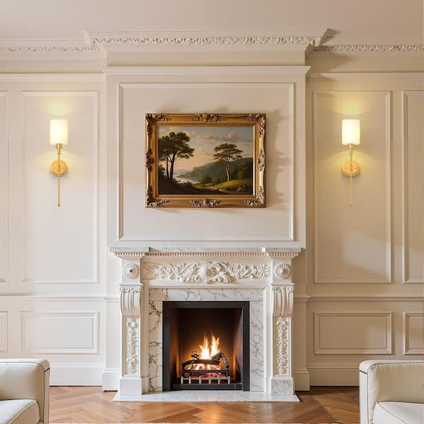 7 in. 1-Light Gold Wall Sconces, RGBCW Color Changing with White Shade for Living Room (2 Pack)