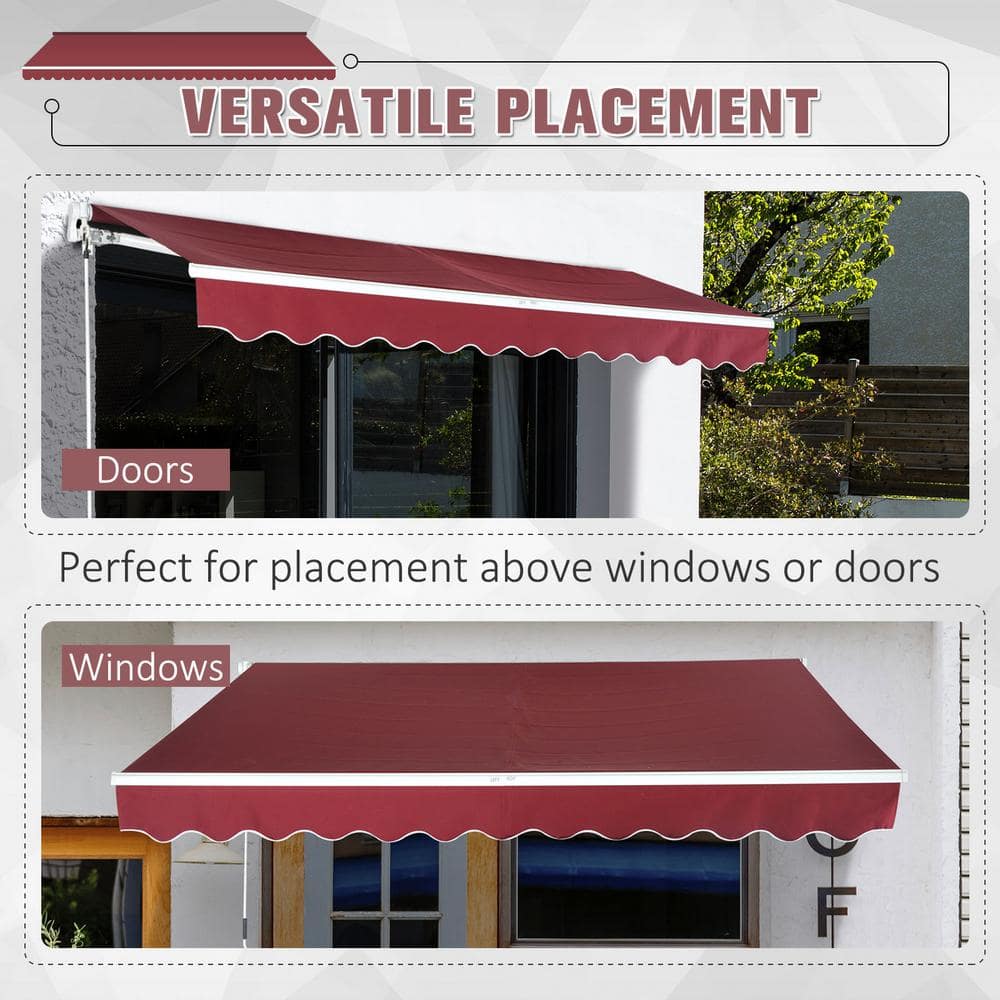 Wine Red Manual Retractable Patio Awning with Aluminum Frame