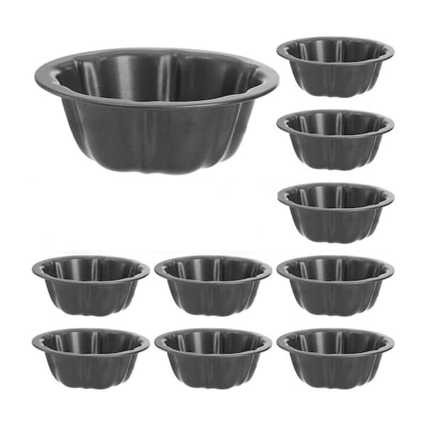 10-Cup Carbon Steel Fluted Tube Cake Pan Nonstick Mini Mold Set for Baking Cupcakes Brownies Bread