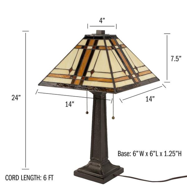 24 In H Brown Tiffany Style Led Table Lamp Dual Lights And Pull Chains Stained Glass Desk Lamp With Metal Base xcf The Home Depot