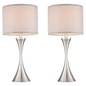 27.19 in. 1-Light Curvy Brushed Nickel Finish Table Lamp with Grey Fabric Shade (2-Packs)