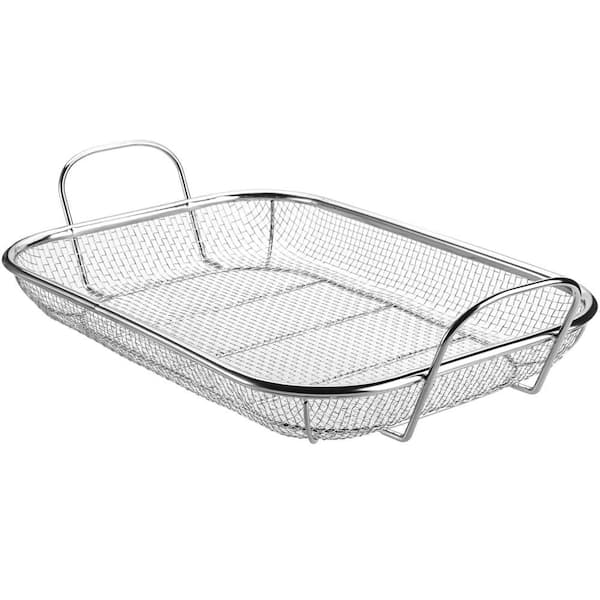 15 in. x 11 in. Stainless Steel Grill Basket with Square Wire Mesh for Vegetables, Chicken, Meats, and Fish (1-Pack)