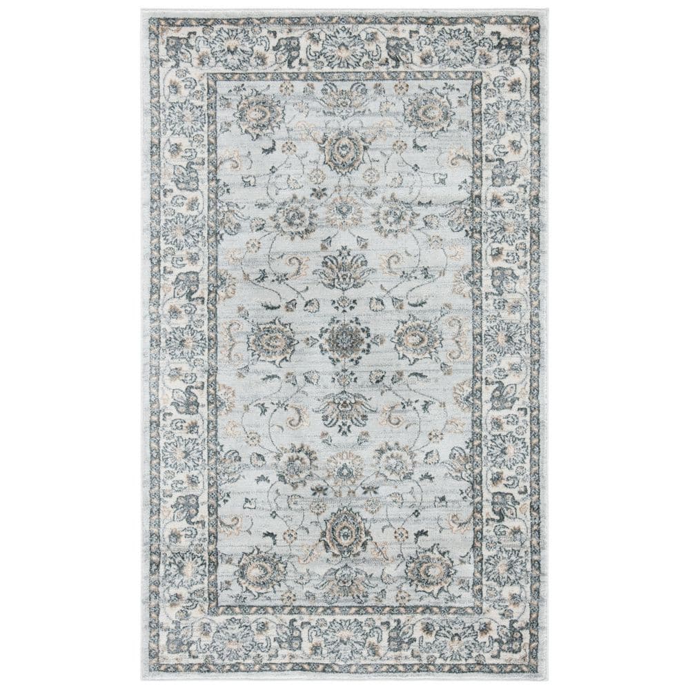 Isabella Light Blue/Cream 9 ft. x 12 ft. Speckled Floral Border Area Rug