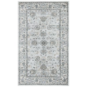 Isabella Light Gray/Cream Doormat 3 ft. x 5 ft. Speckled Floral Border Area Rug