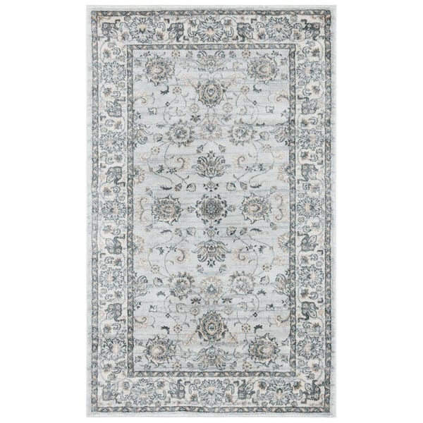 SAFAVIEH Isabella Light Gray/Cream Doormat 3 ft. x 5 ft. Speckled Floral Border Area Rug