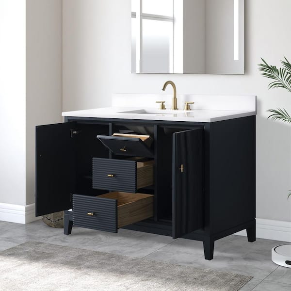 48 in. W x 34 in. H Single Sink Vintage Spruce Blue Bath Vanity Cabinet with Arabescato White Engineered Marble Top