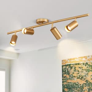 39.4 in. 4-Light Modern Gold Track Lighting Kit with Rotating Heads and Flush Mount Light