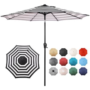 9 ft. Round 8-Rib Steel Market Patio Umbrella in Black and White Stripe