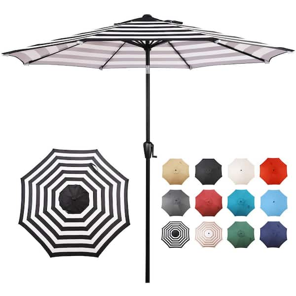 9 ft. Round 8-Rib Steel Market Patio Umbrella in Black and White Stripe