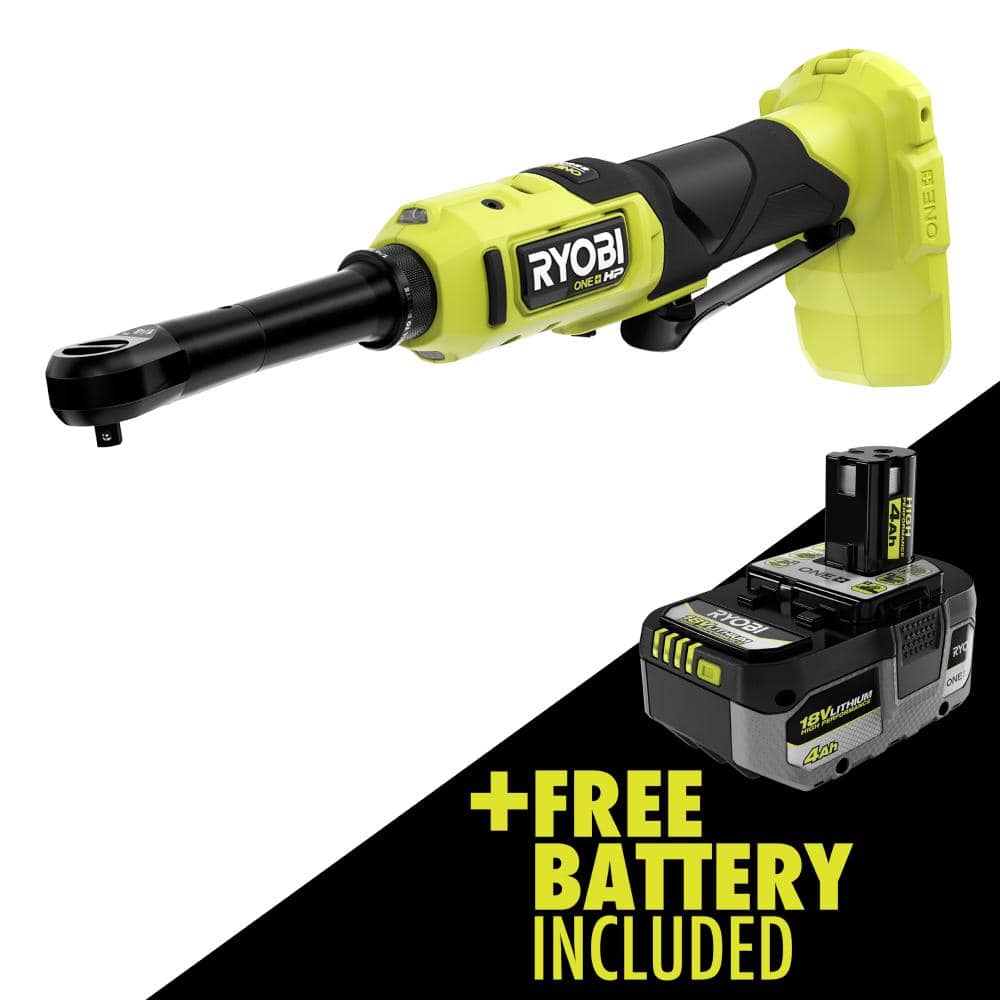 ONE+ HP 18V Brushless Cordless 1/4 in. Extended Reach Ratchet with 4.0 Ah Lithium-Ion HIGH PERFORMANCE Battery -  RYOBI, PBLRC01PBP004