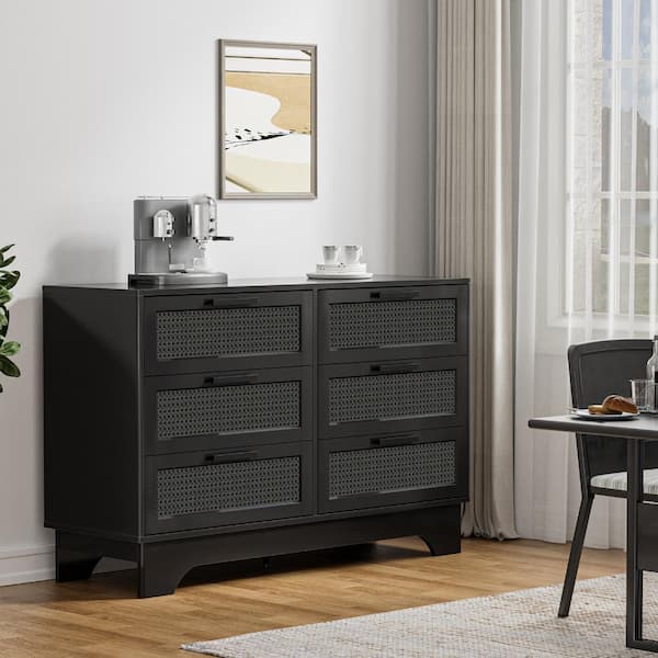 grey rattan dresser Aupodin Large Capacity 6 Drawer Rattan Dresser Freestanding Storage Chest  for Bedroom Decor H0110