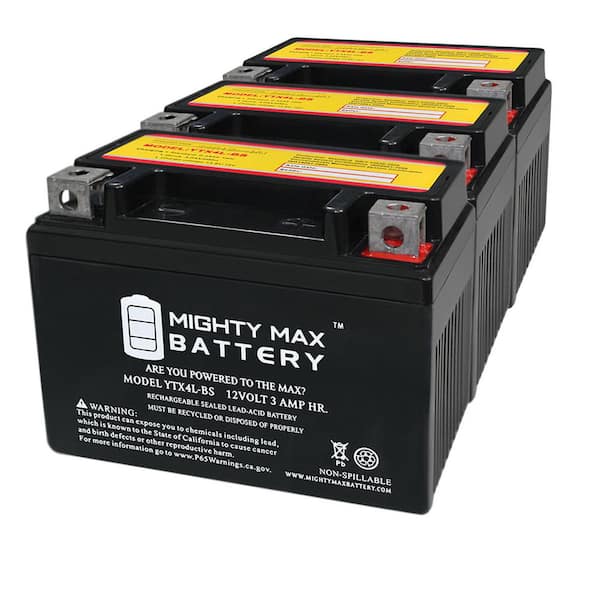 MIGHTY MAX BATTERY YTX4L-BS Replacement for Yamaha Scooter CE50 Riva Jog Battery - 3 Pack