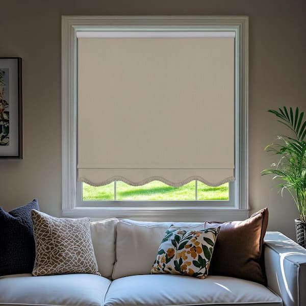 Fringe Sand Textured Cordless Blackout Privacy Vinyl Roller Shade 68.75 in. W x 64 in. L