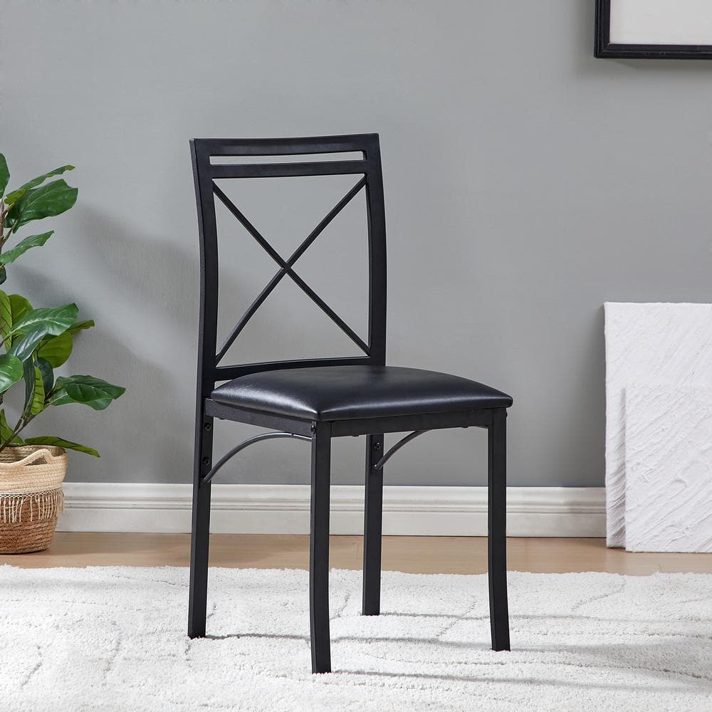 Black Faux Leather High Back Cross Metal Dining Chairs Set of 4