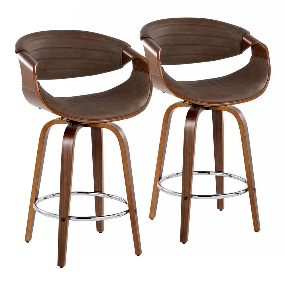 Lumisource Symphony 36 in. Espresso Faux Leather, Walnut Wood, and