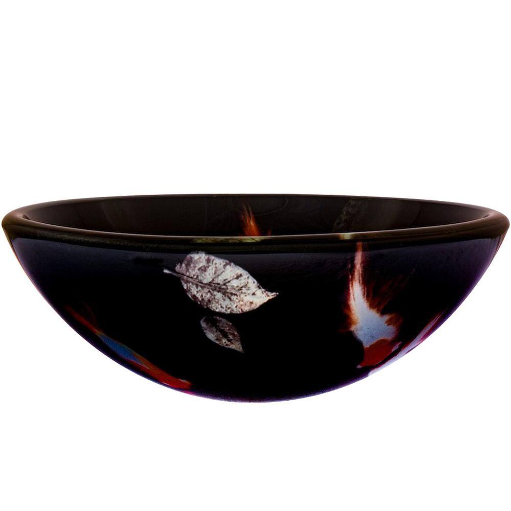 19'' Black and Orange Glass Vessel Sink with Koi Design