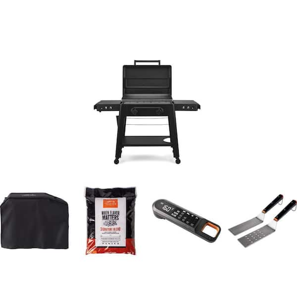 Irontop 2-Burner 28 in. Griddle with Cover, Thermometer, Spatula 2-Pack and 20 lb Wood Grilling Pellets