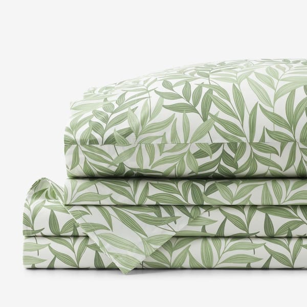The Company Store Company Cotton Tulum Leaf Moss Green Floral Cotton Percale Full Sheet Set