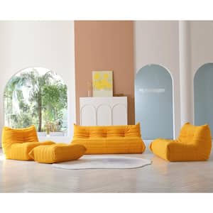 4 Pieces Lazy Sofa Velvet Fabric Living Room Set with Ottoman,Yellow