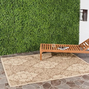 Courtyard Brown/Natural Doormat 2 ft. x 4 ft. Floral Indoor/Outdoor Patio Area Rug
